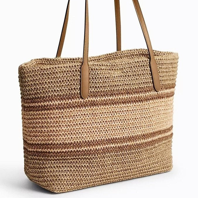 Coach Straw Tote Bag in Natural Beige and Brown