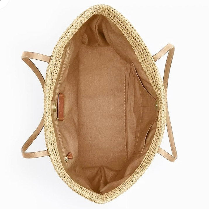Coach Straw Tote Bag in Natural Beige and Brown