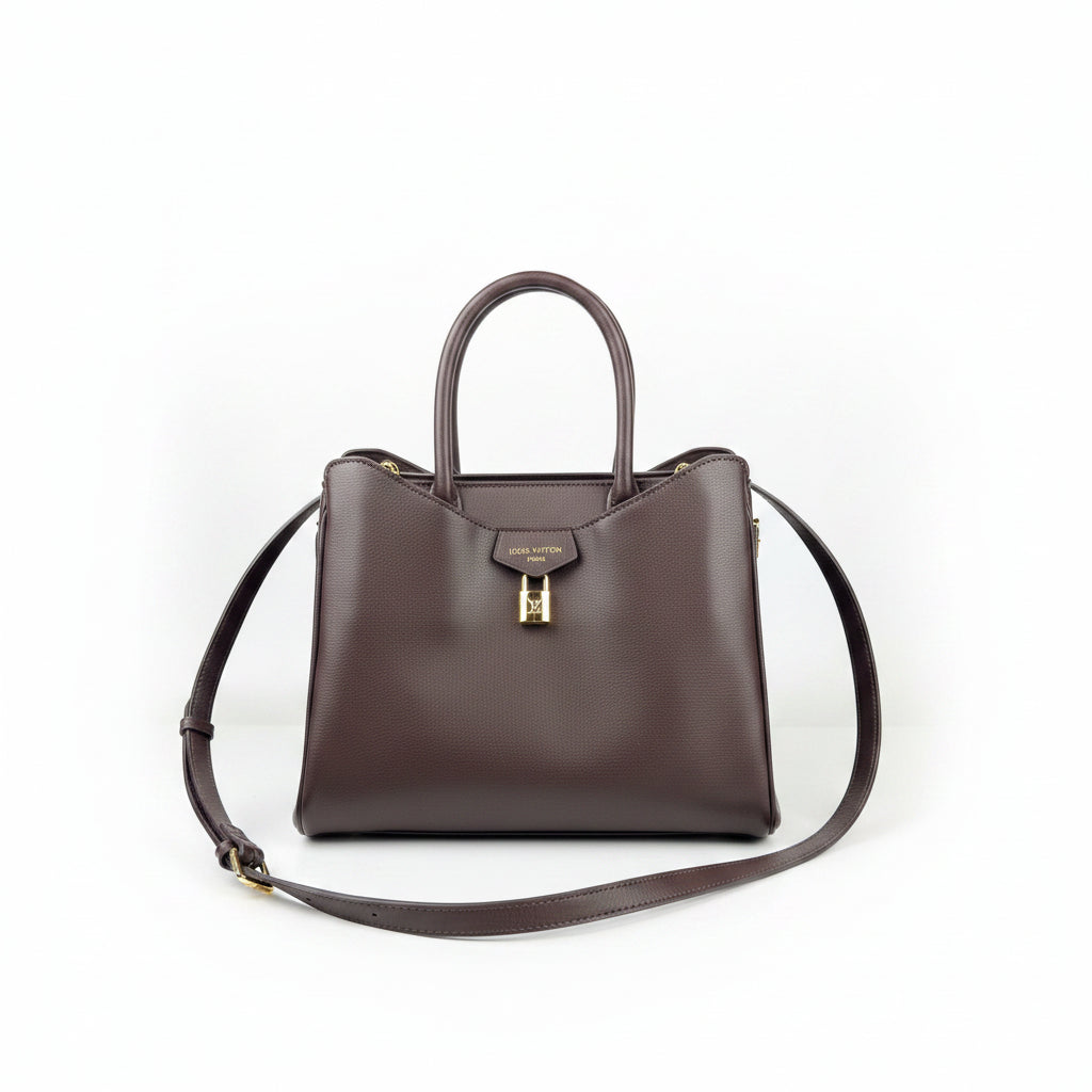 Elegant Padlock Satchel with Embossed Logo Sides