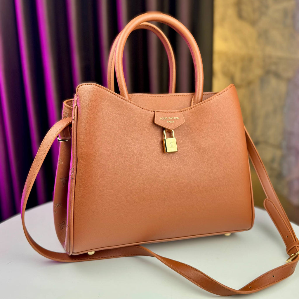 Elegant Padlock Satchel with Embossed Logo Sides