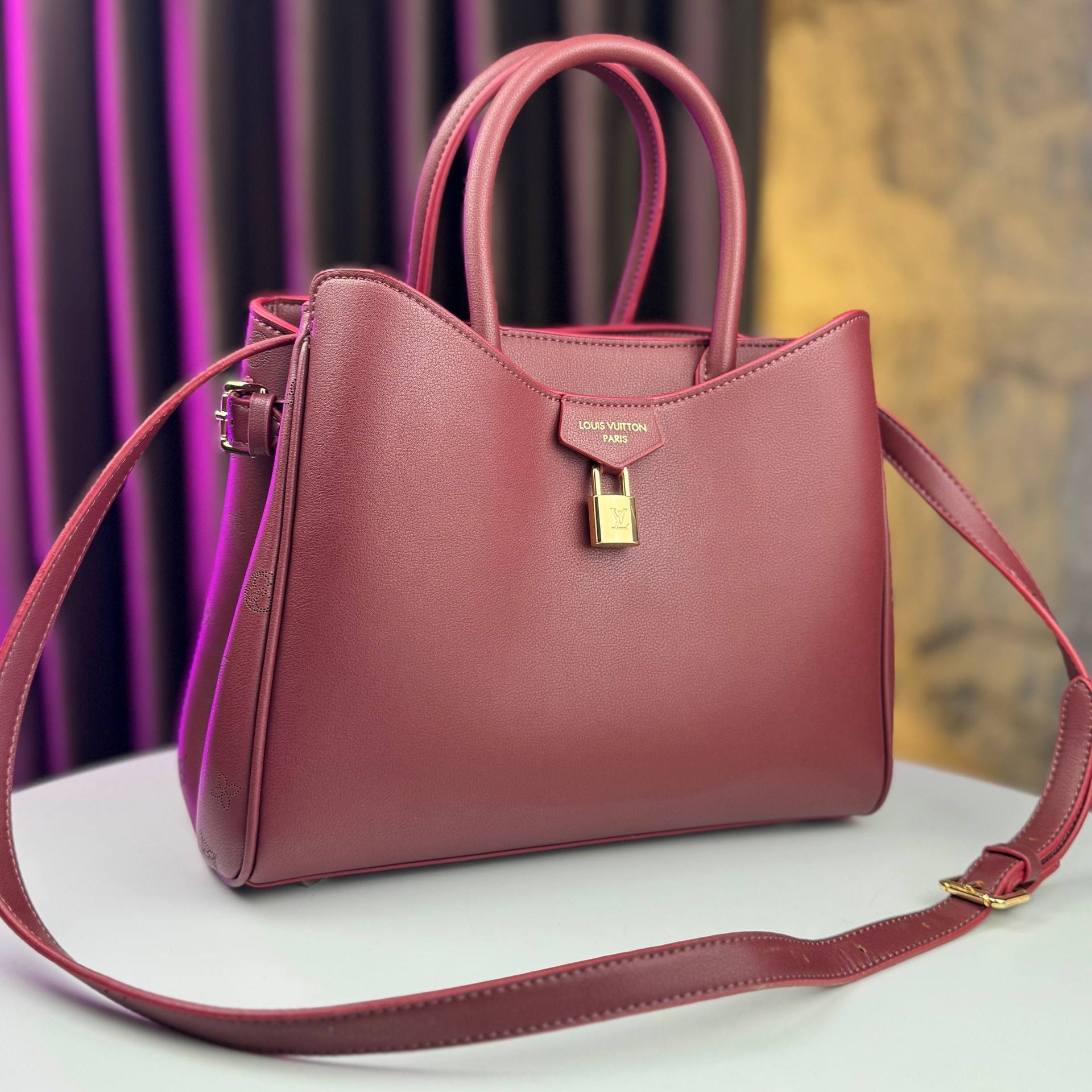 Elegant Padlock Satchel with Embossed Logo Sides