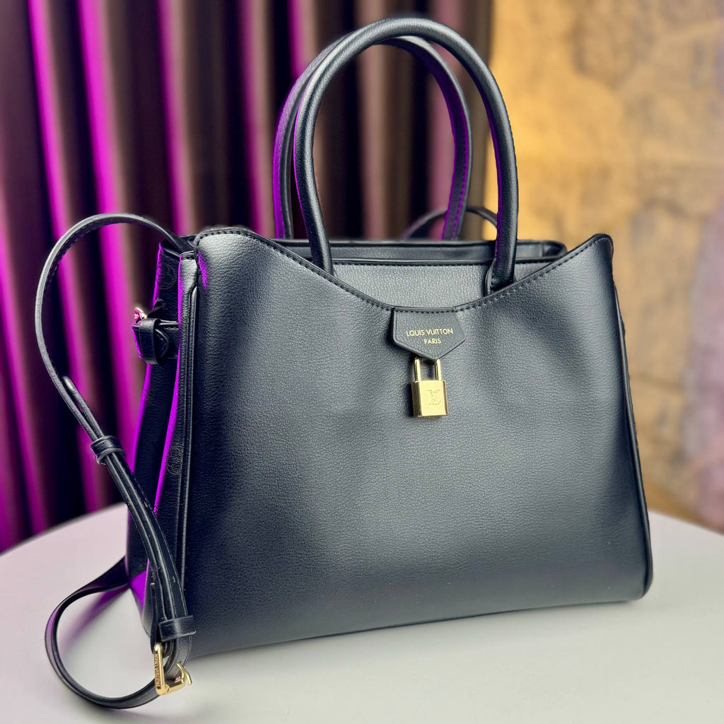 Elegant Padlock Satchel with Embossed Logo Sides