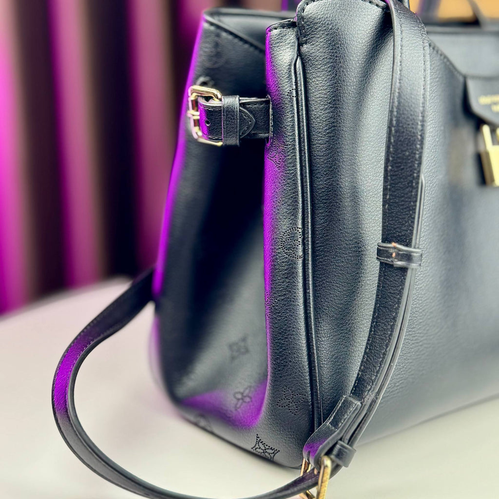 Elegant Padlock Satchel with Embossed Logo Sides