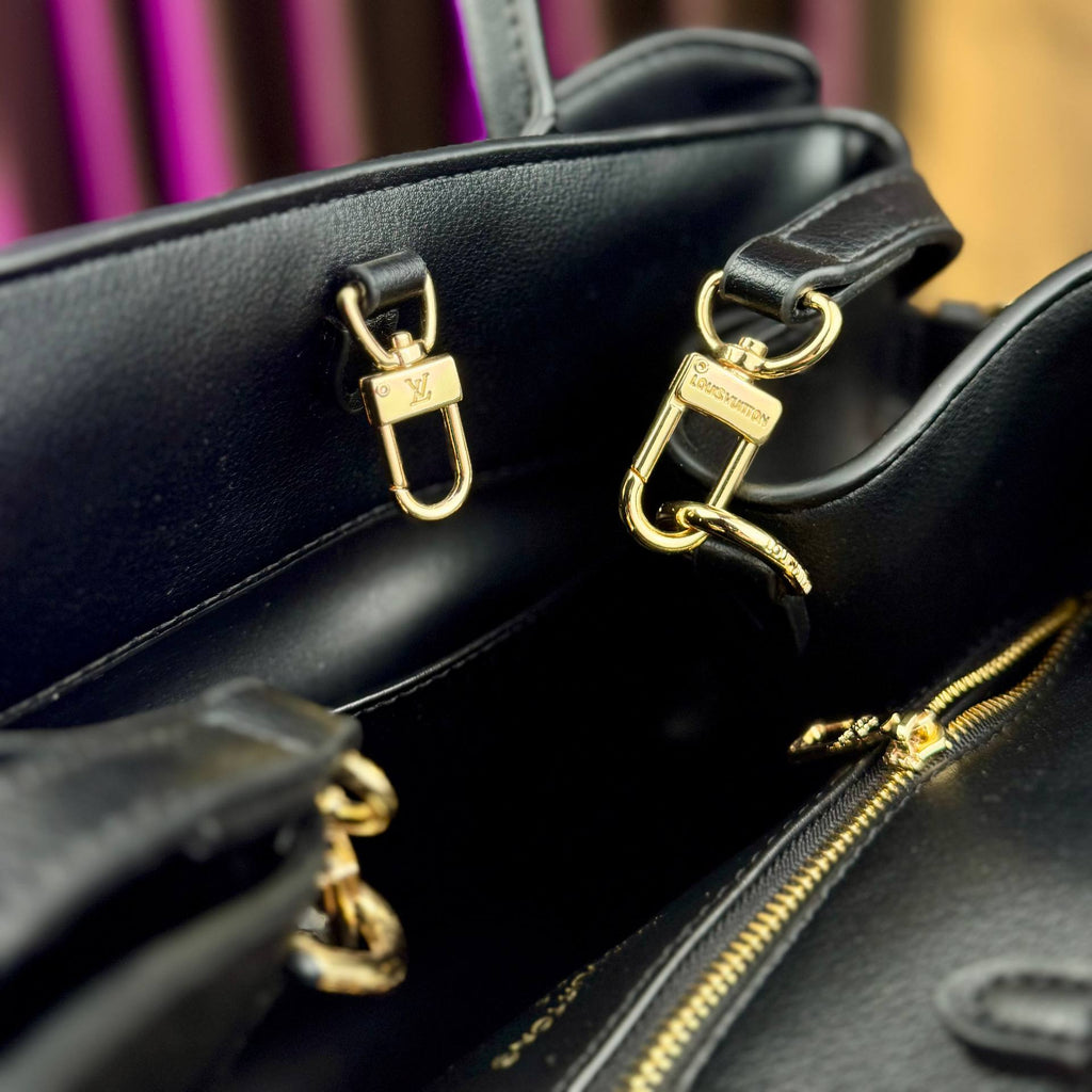 Elegant Padlock Satchel with Embossed Logo Sides