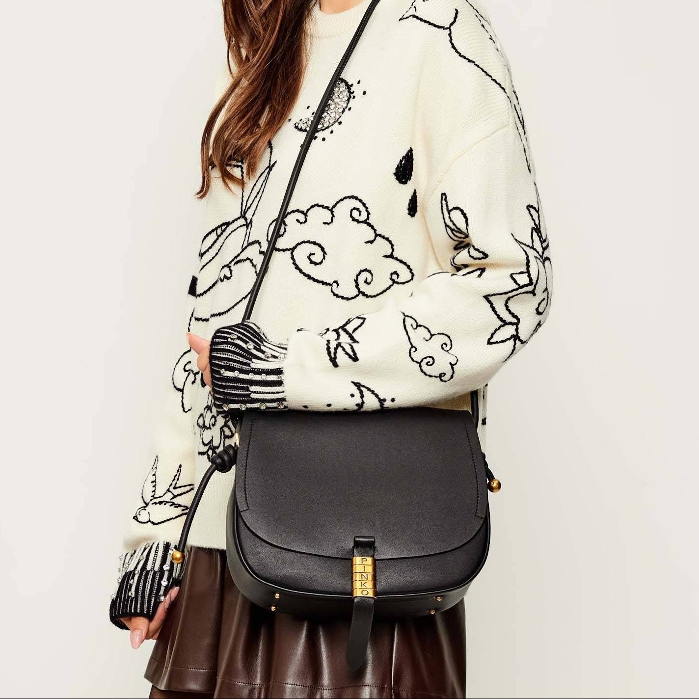 Pinko Mirror Original Leather Saddle Bag
