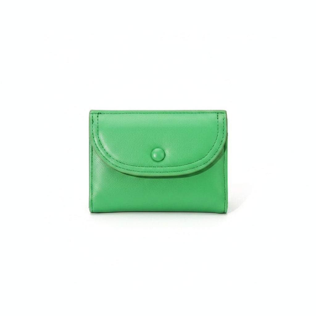 Vibrant Green Compact Button Wallet with Zipper Compartment