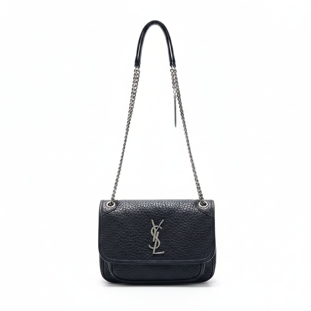 Saint Laurent Black Leather Shoulder Bag with Chain Strap