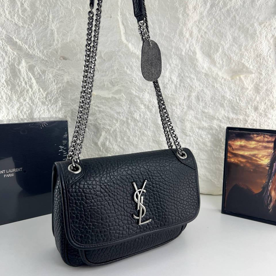 Saint Laurent Black Leather Shoulder Bag with Chain Strap