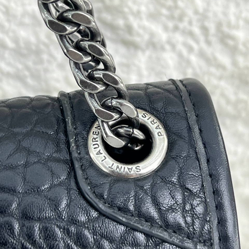 Saint Laurent Black Leather Shoulder Bag with Chain Strap
