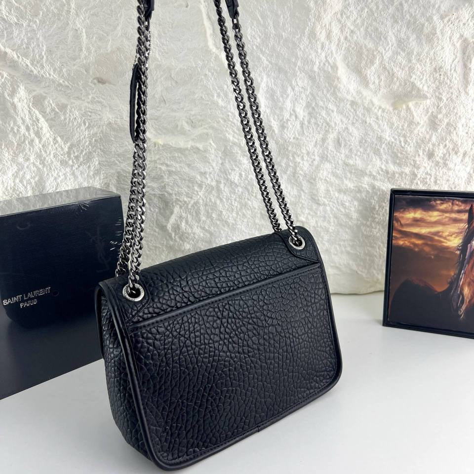 Saint Laurent Black Leather Shoulder Bag with Chain Strap