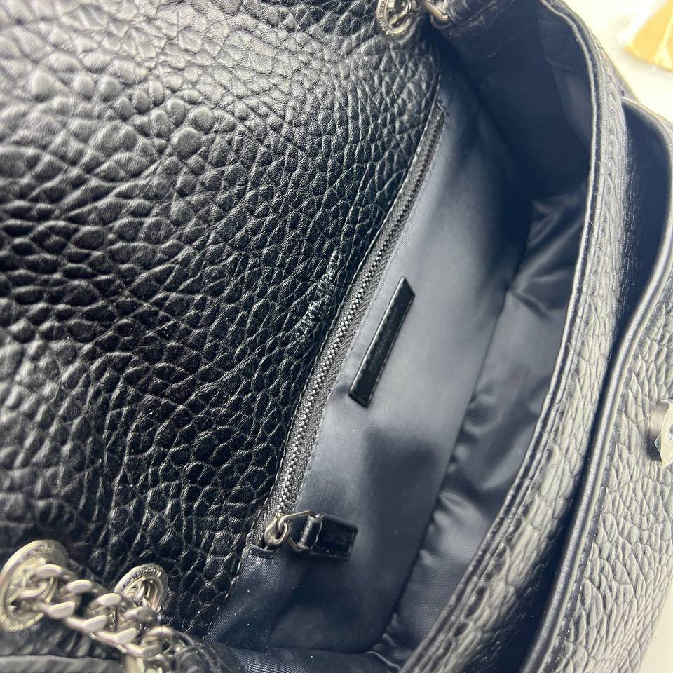 Saint Laurent Black Leather Shoulder Bag with Chain Strap