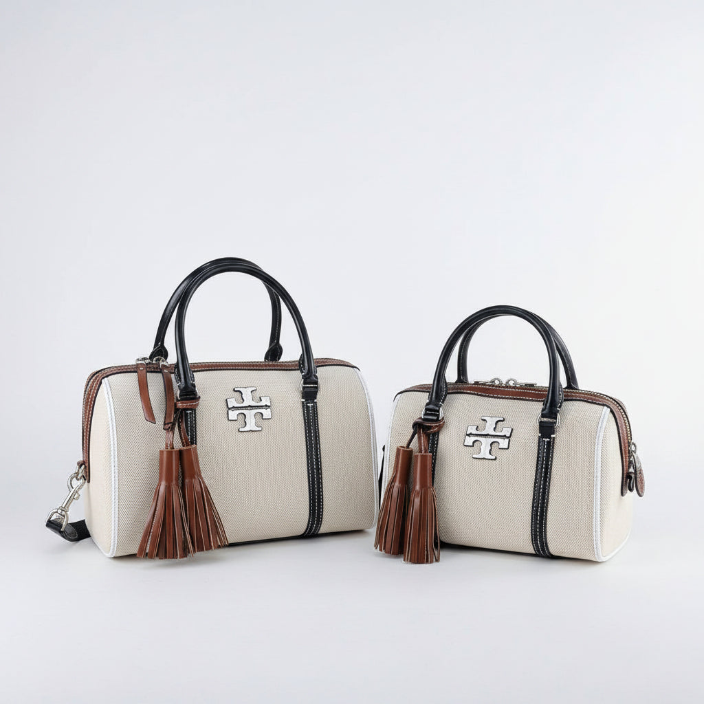 Tory Burch Canvas and Leather Tassel Tote