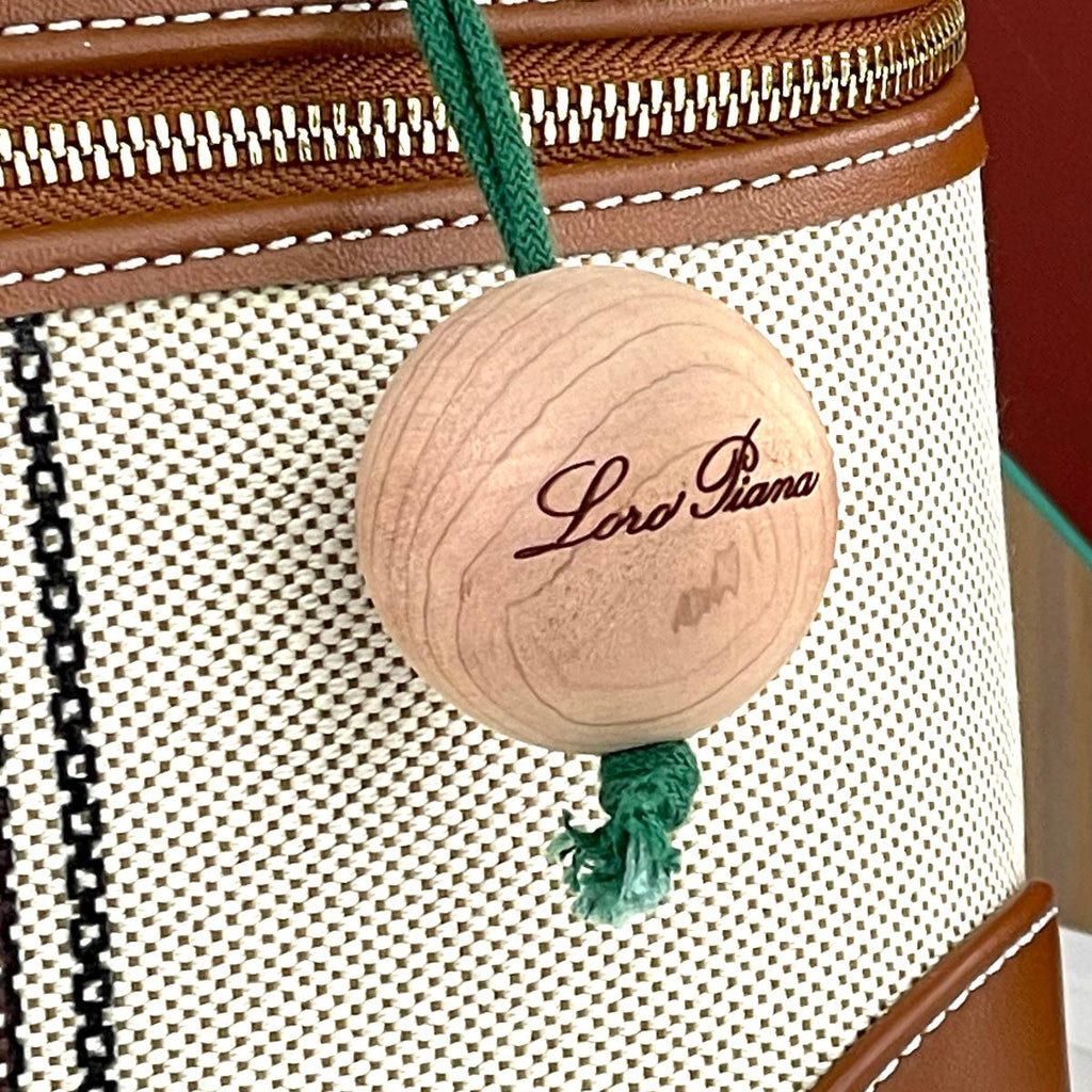 Loro Piana Striped Canvas Handbag with Leather Trim and Wooden Charm