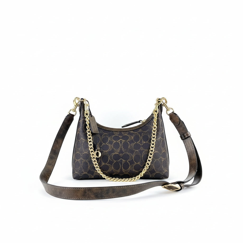 Coach Monogram Shoulder Bag with Gold Chain Strap