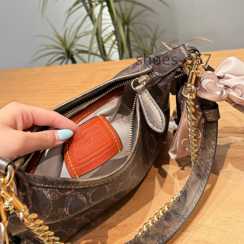 Coach Monogram Shoulder Bag with Gold Chain Strap