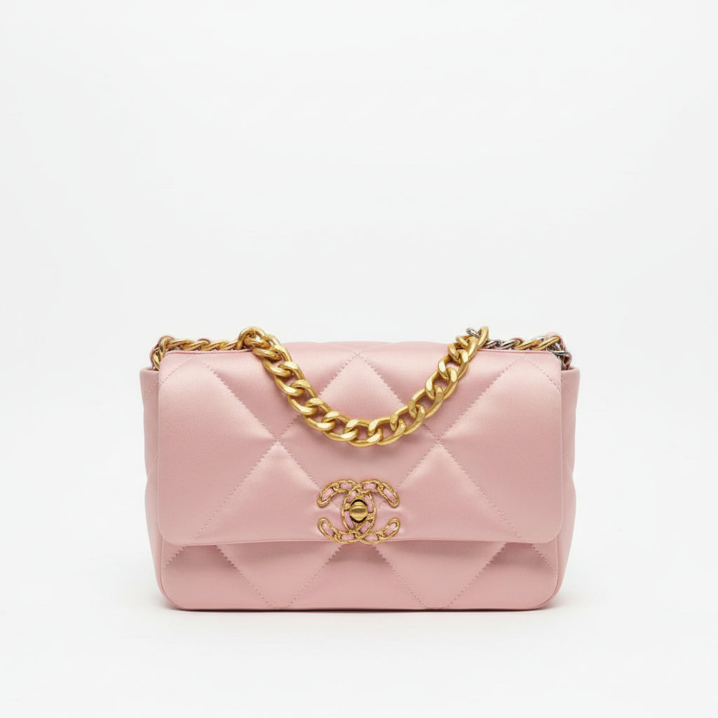 Chanel 19 Pink Flap Bag with Signature Gold Chain
