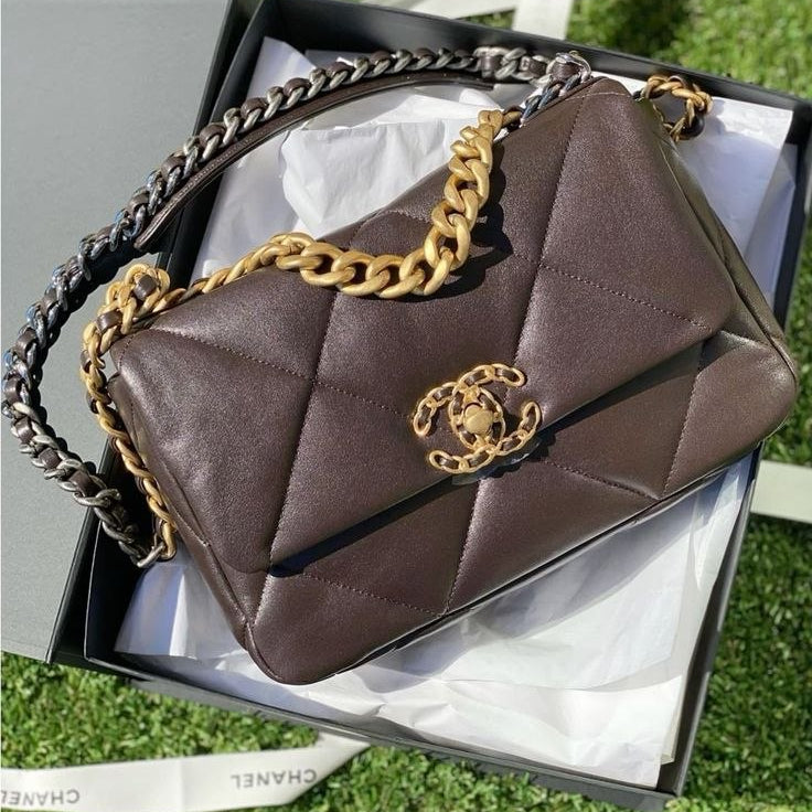 Chanel 19 Pink Flap Bag with Signature Gold Chain