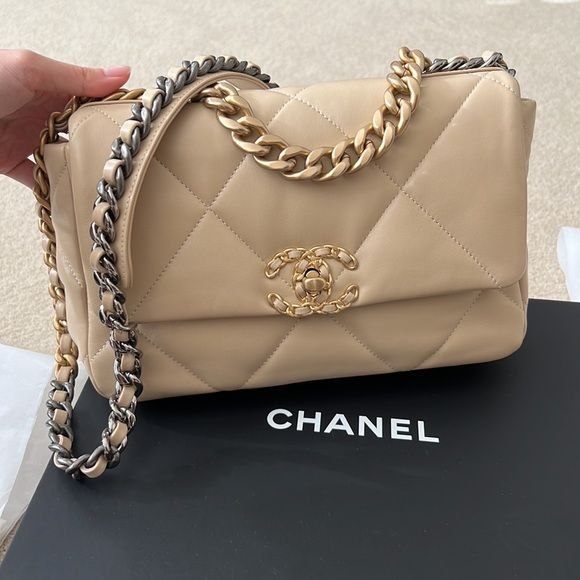 Chanel 19 Pink Flap Bag with Signature Gold Chain