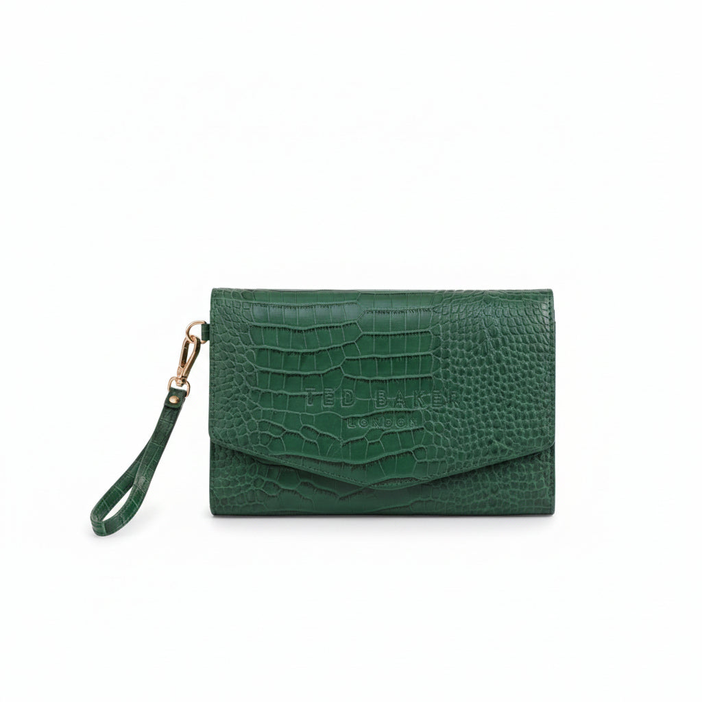 Ted Baker Crocodile Embossed Envelope Clutch in Burgundy
