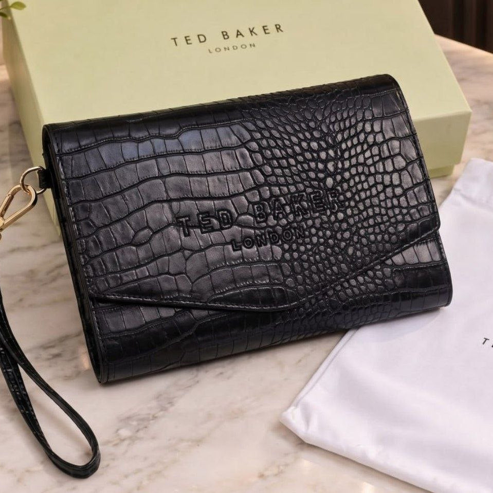 Ted Baker Crocodile Embossed Envelope Clutch in Burgundy