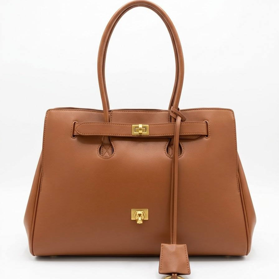 Balenciaga Style Turn-Lock Tote with Hanging Charm