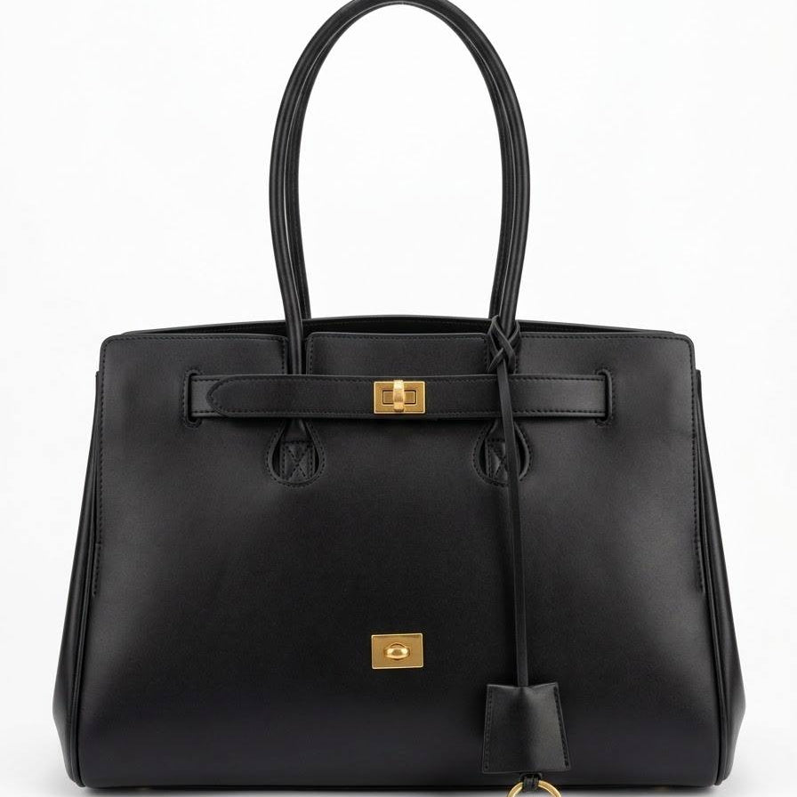 Balenciaga Style Turn-Lock Tote with Hanging Charm