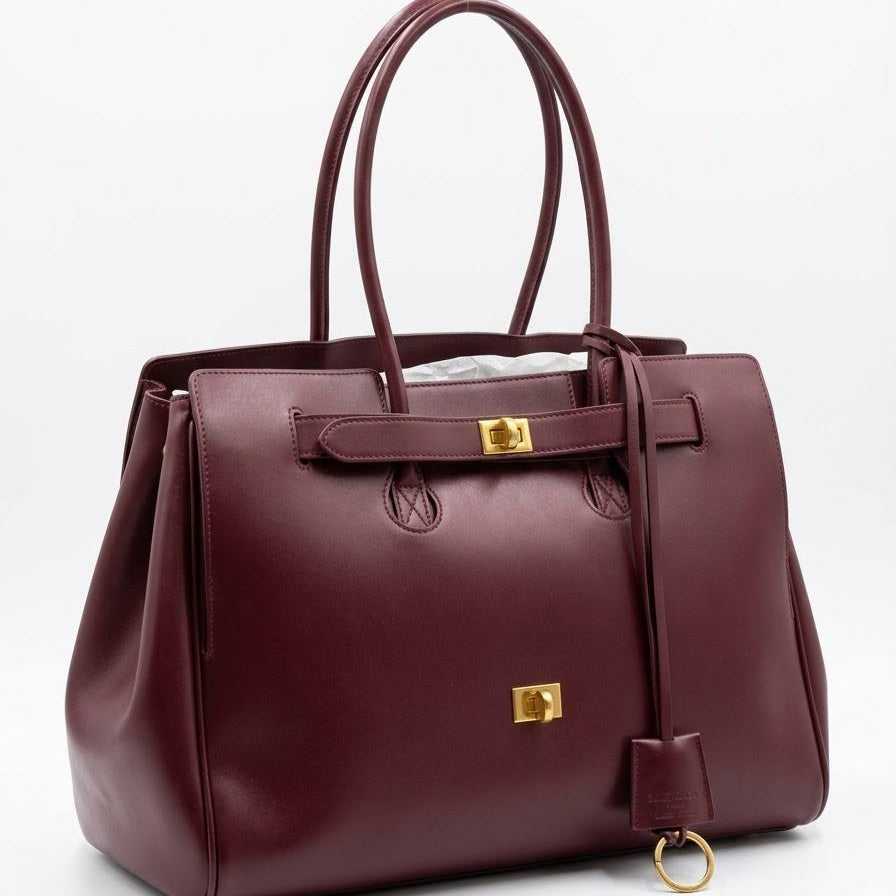 Balenciaga Style Turn-Lock Tote with Hanging Charm