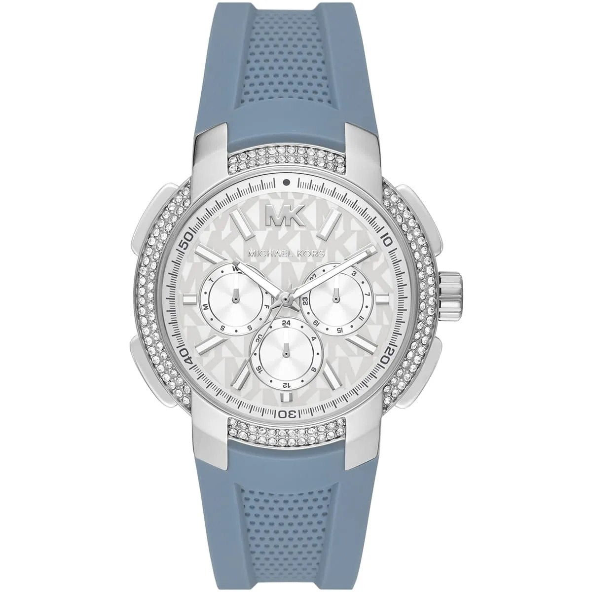 Michael Kors Blue Silicone Chronograph Watch with Crystal Bezel