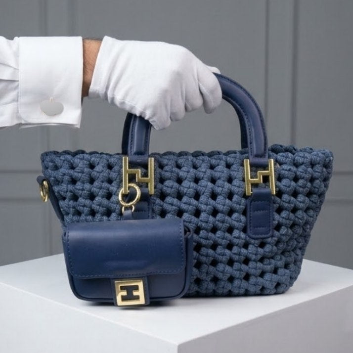 Woven Texture Handbag Set with Detachable Strap