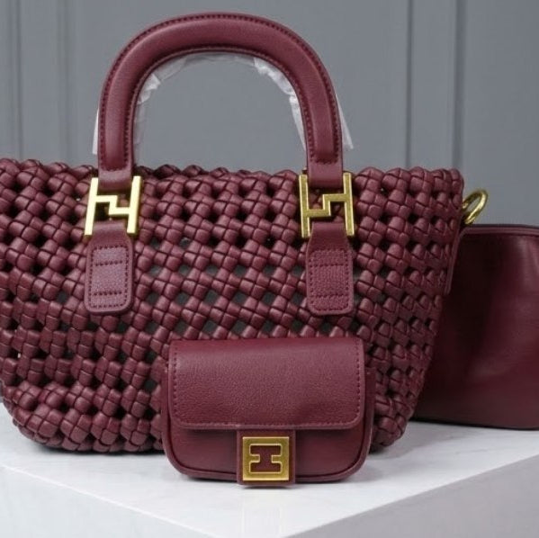 Woven Texture Handbag Set with Detachable Strap