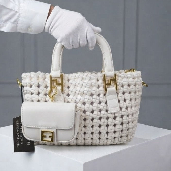 Woven Texture Handbag Set with Detachable Strap