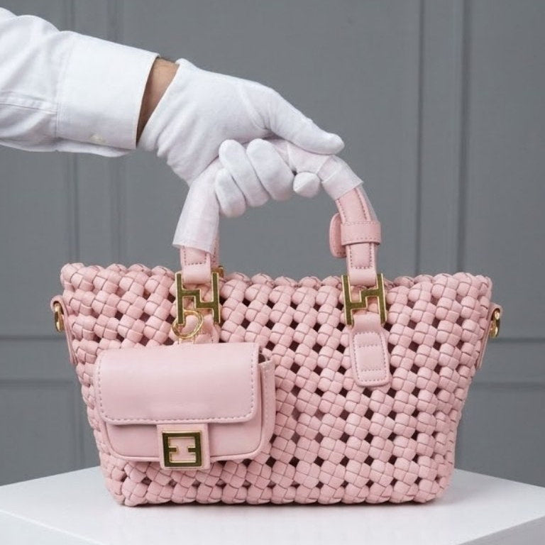 Woven Texture Handbag Set with Detachable Strap