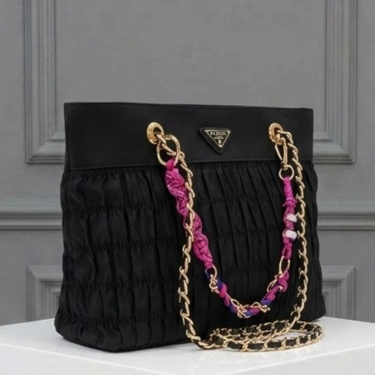 Prada Mirror Original Black Waterproof Ruched Handbag