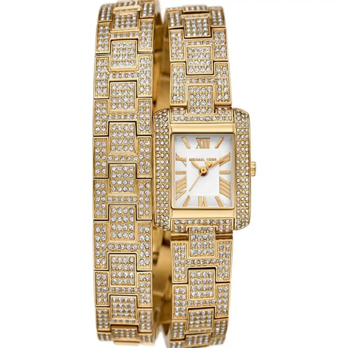 Michael Kors Rectangular Crystal Pave Gold Tone Watch