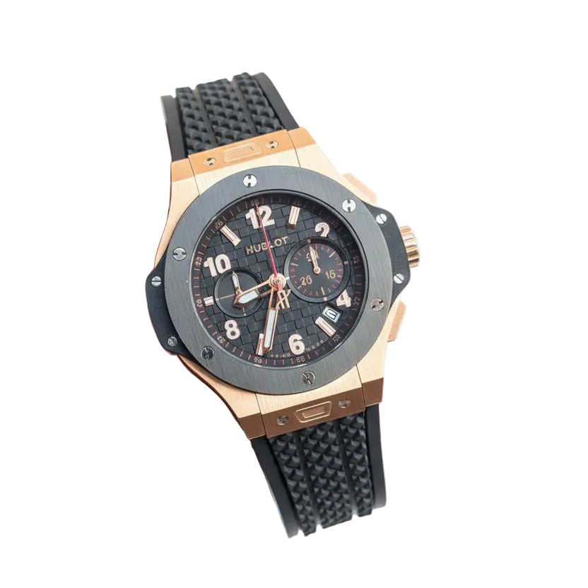 Hublot Men's Gold & Black Rubber Watch ⌚🖤🪙