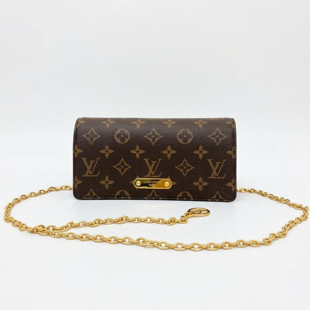 Louis Vuitton Monogram Wallet with Signature Gold Chain