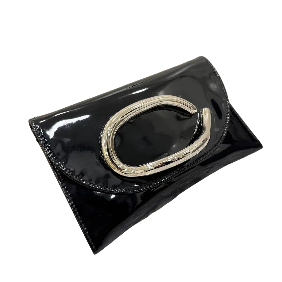 Patent Leather Sculptural Hardware Envelope Clutch 🖤✨👜