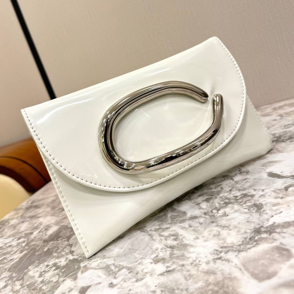 Patent Leather Sculptural Hardware Envelope Clutch 🖤✨👜