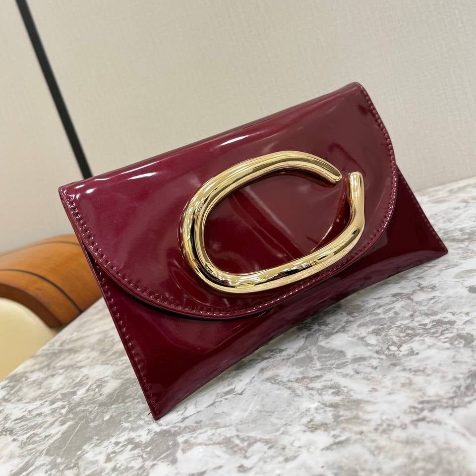 Patent Leather Sculptural Hardware Envelope Clutch 🖤✨👜