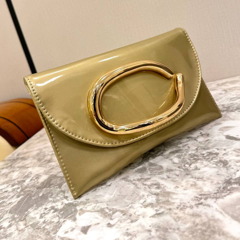 Patent Leather Sculptural Hardware Envelope Clutch 🖤✨👜