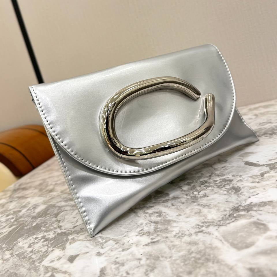 Patent Leather Sculptural Hardware Envelope Clutch 🖤✨👜