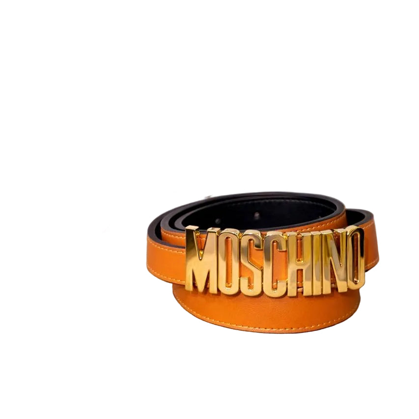 Moschino Logo Lettering Leather Belt in Ochre 🍊✨💼