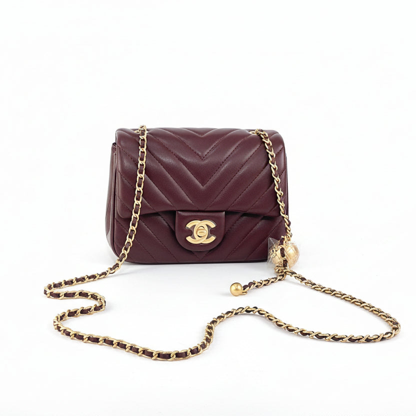 Chanel Chevron Quilted Gold Ball Flap Bag 🍷✨👜