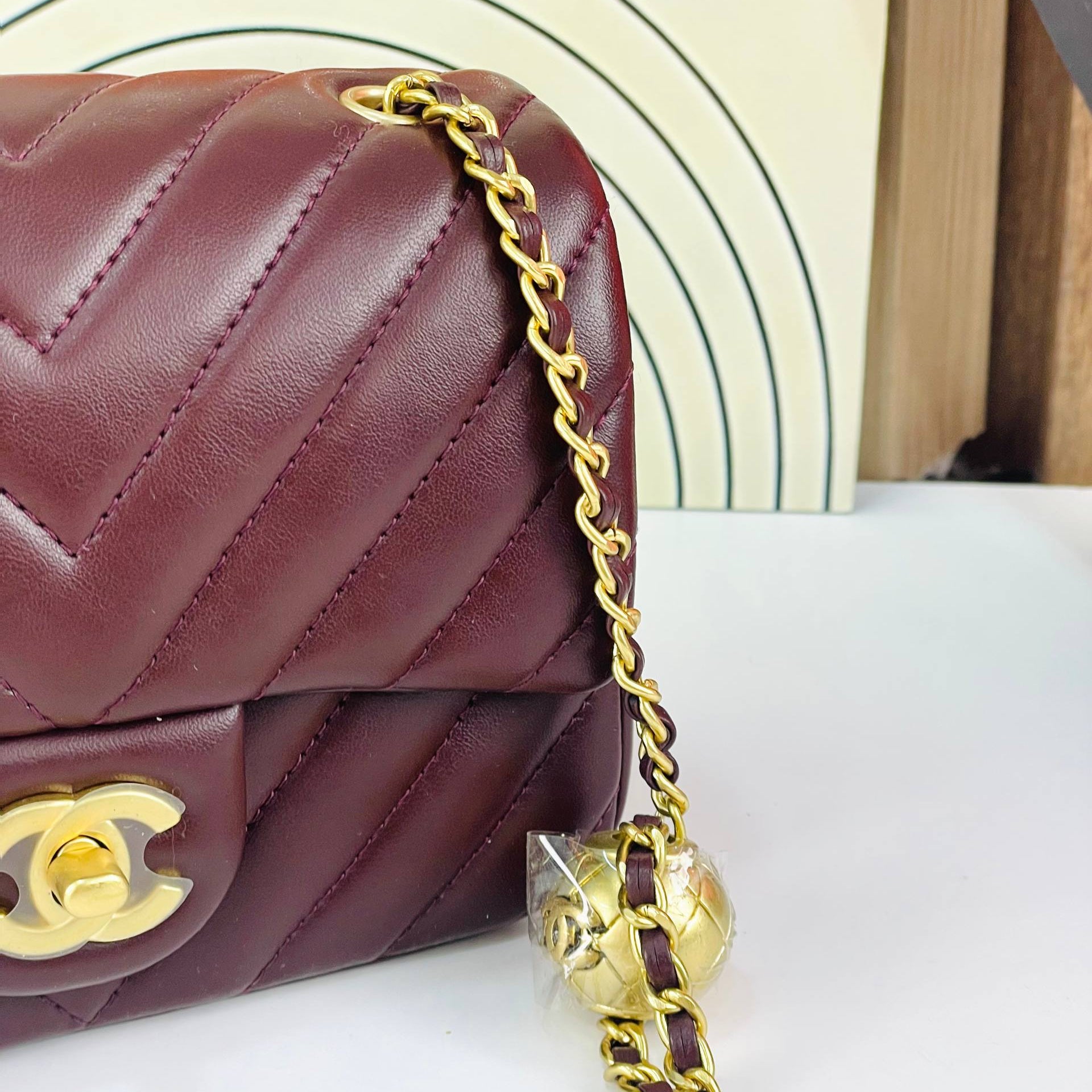 Chanel Chevron Quilted Gold Ball Flap Bag 🍷✨👜