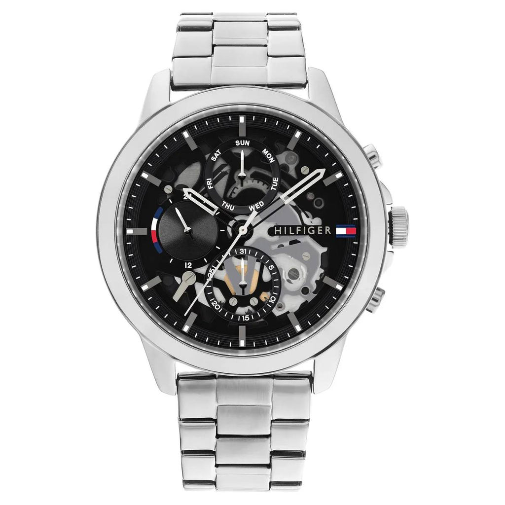 Tommy Hilfiger Silver & Black Stainless Steel Watch ⌚⚫