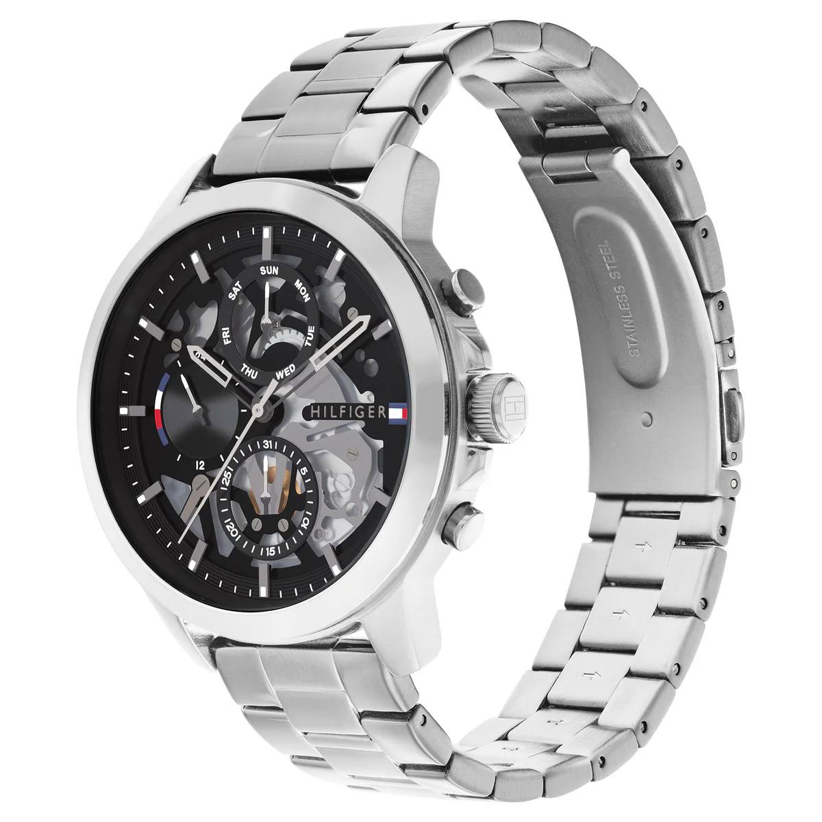 Tommy Hilfiger Silver & Black Stainless Steel Watch ⌚⚫