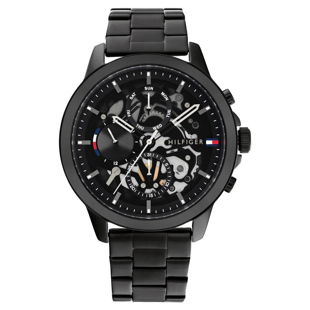 Tommy Hilfiger Silver & Black Stainless Steel Watch ⌚⚫