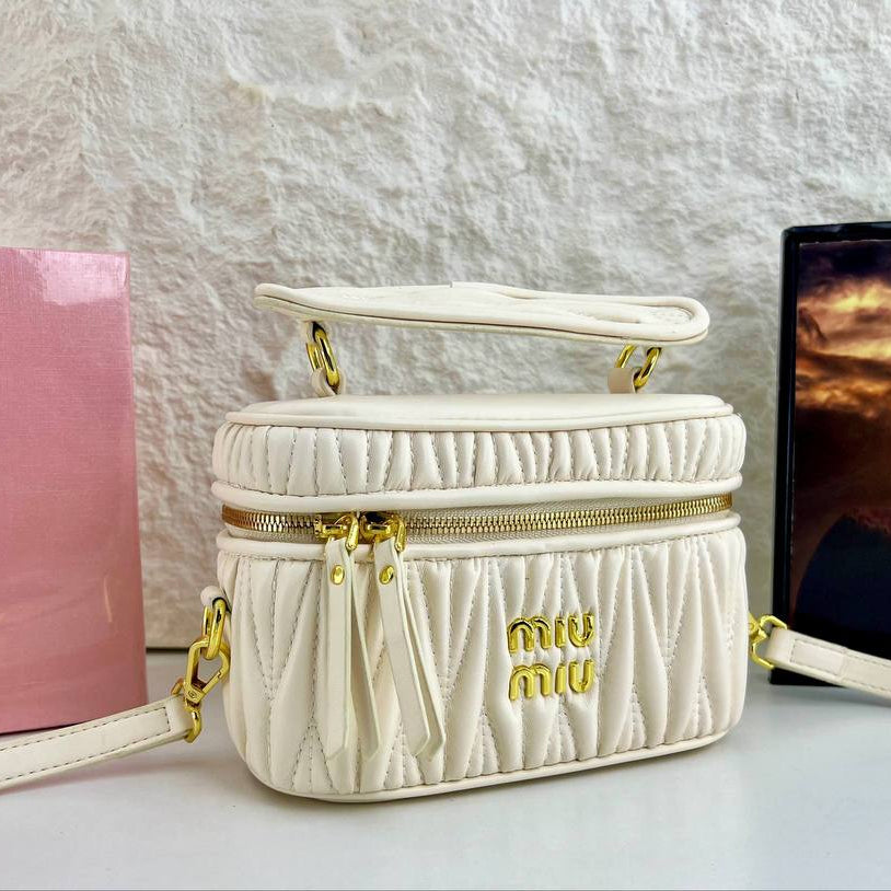 Miu Miu Matelassé Nappa Leather Vanity Case Crossbody Bag in Cognac 👜✨🤎