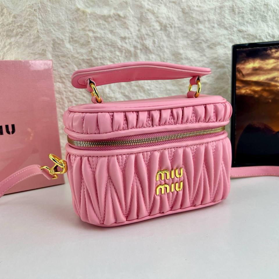 Miu Miu Matelassé Nappa Leather Vanity Case Crossbody Bag in Cognac 👜✨🤎