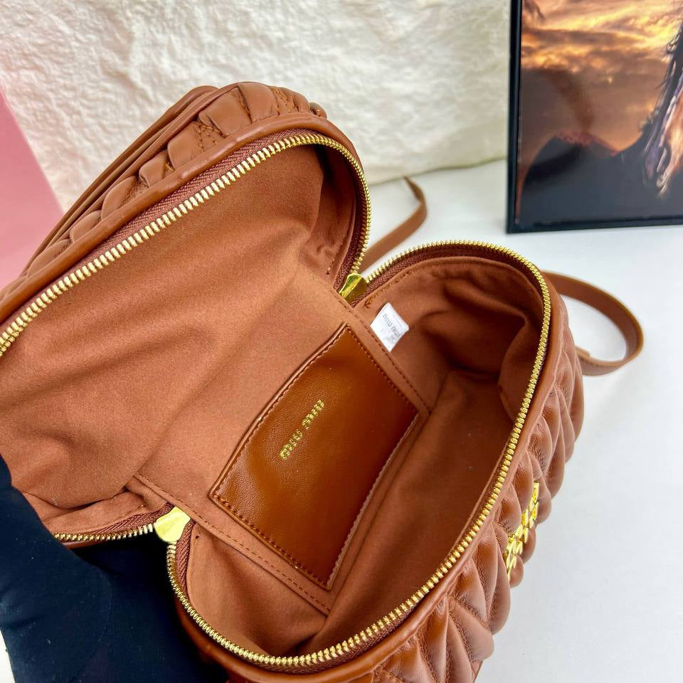 Miu Miu Matelassé Nappa Leather Vanity Case Crossbody Bag in Cognac 👜✨🤎